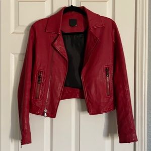 Joes Jeans red leather jacket